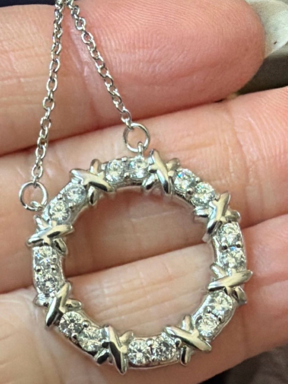 Tiffany & Co. Platinum Circle Pendant Necklace with diamonds